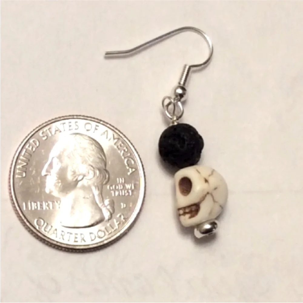 HANDMADE Halloween Holiday DAY Of The DEAD Essential Oil Skull BEAD Earrings